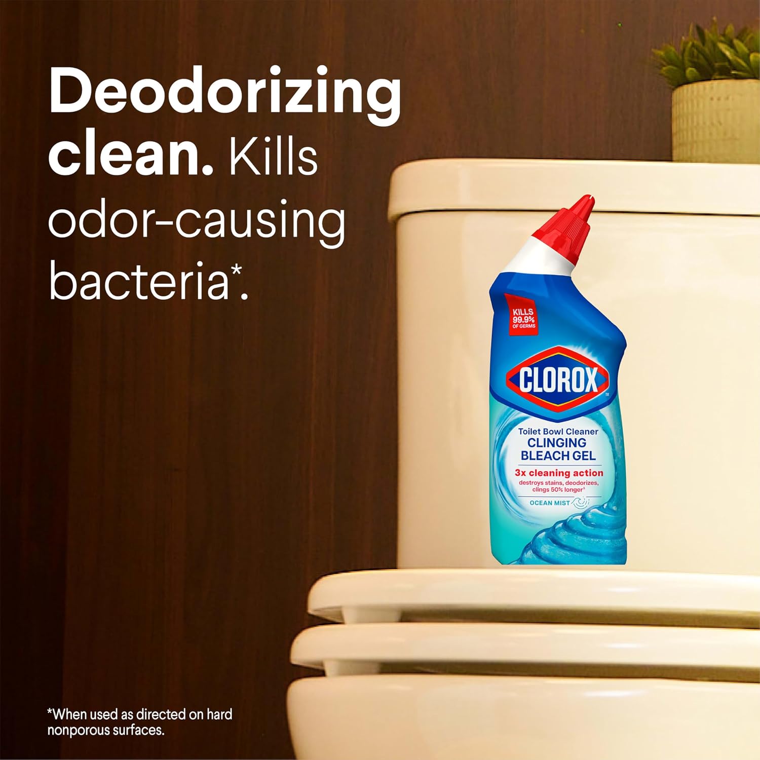 Toilet Bowl Cleaner Clinging Bleach Gel, Kills 99.9% of Bacteria and Viruses, Ocean Mist, 24 Fl Oz, Pack of 2