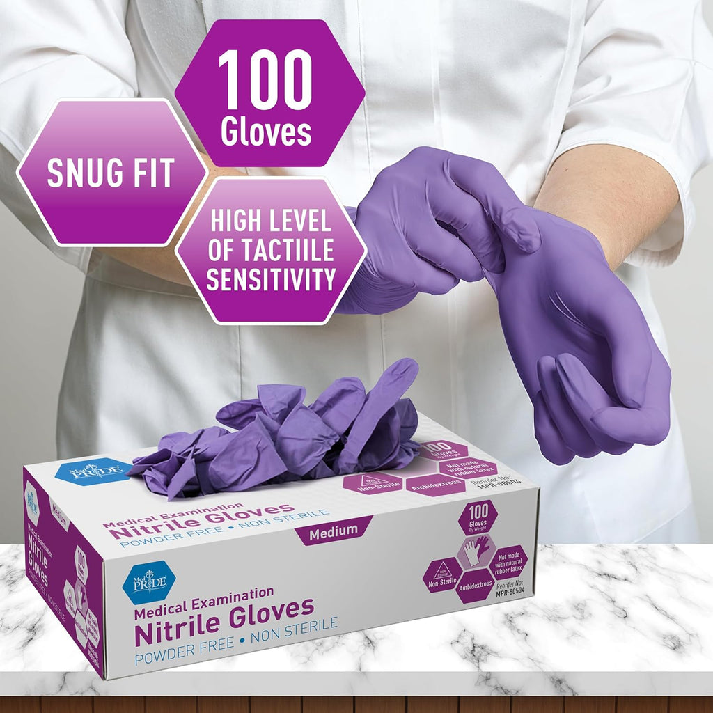 Medpride Powder-Free Nitrile Exam Gloves, Iris Blue, Medium, Box/100