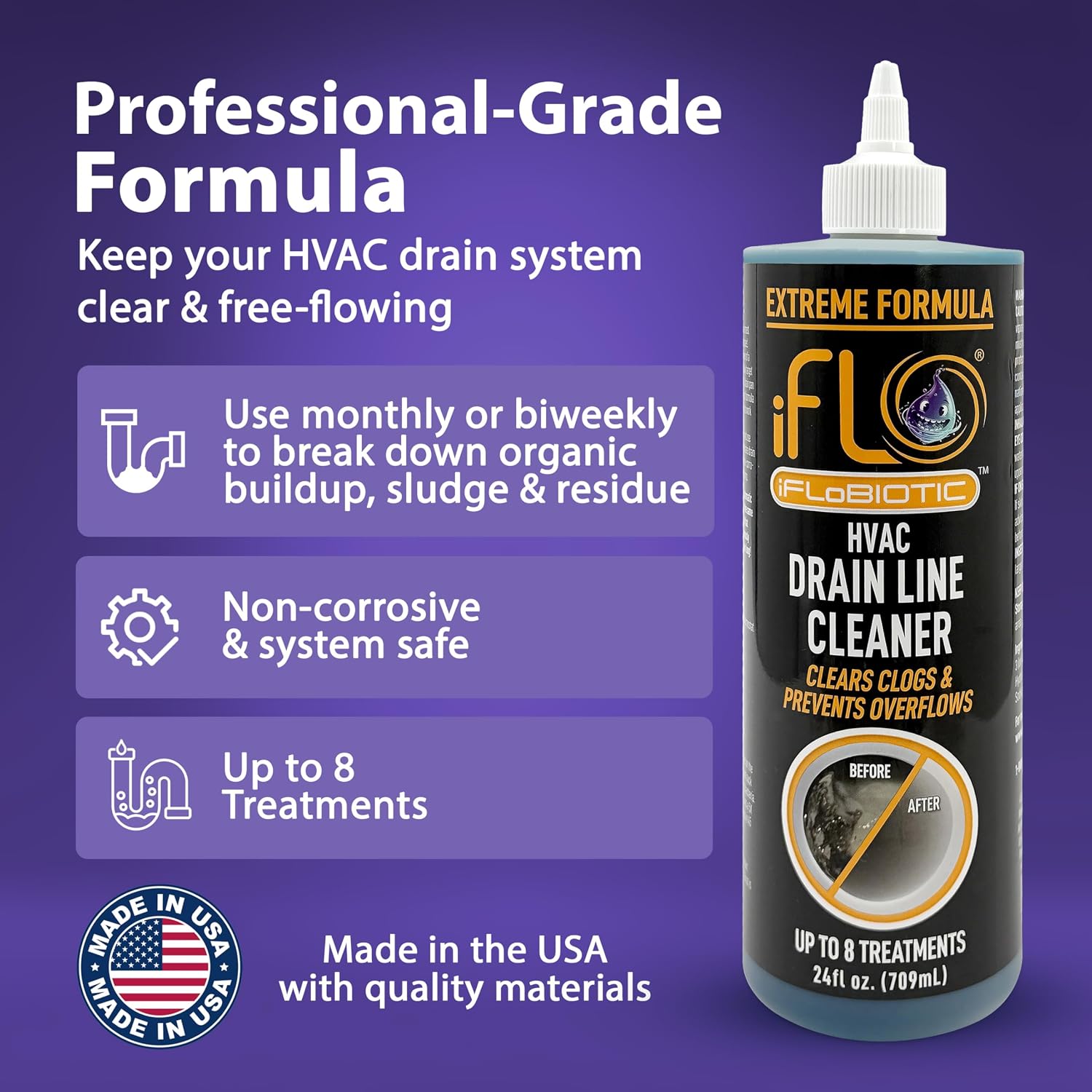Extreme AC Drain Line and Drain Pan Cleaner (1 Pack of 24Oz Bottle) | Set It and Forget It, App-Controlled, Fast-Acting, Long-Lasting Automated HVAC Cleaning Solution for Tough Clogs & Buildup