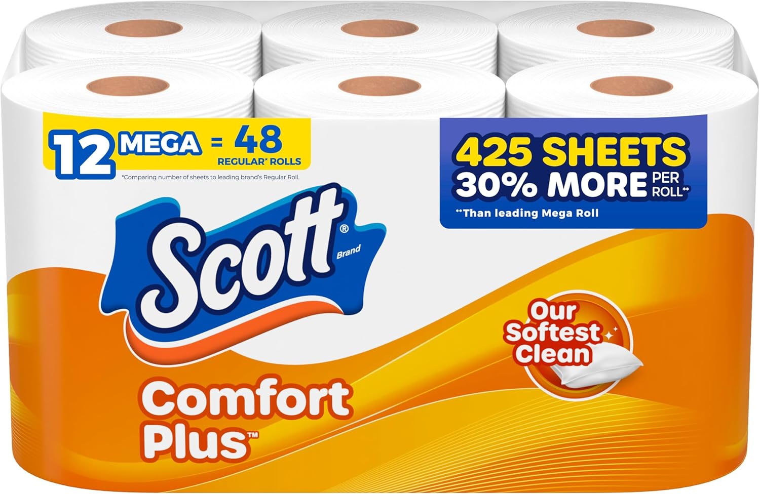 Scott Comfortplus Toilet Paper, 12 Triple Rolls, 231 Sheets per Roll, Septic-Safe, 1-Ply Toilet Tissue