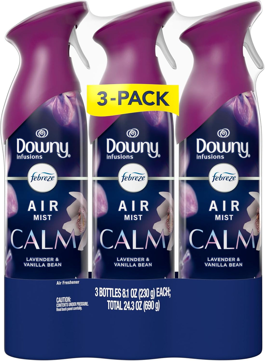Air Mist, Air Freshener Spray, Odor Fighting Room Spray, Deodorizer for Home Bathroom Kitchen Office Apartment Dorm Room Classroom, Downy Calm Lavender & Vanilla Bean Scent, 8.1Oz (Pack of 3)