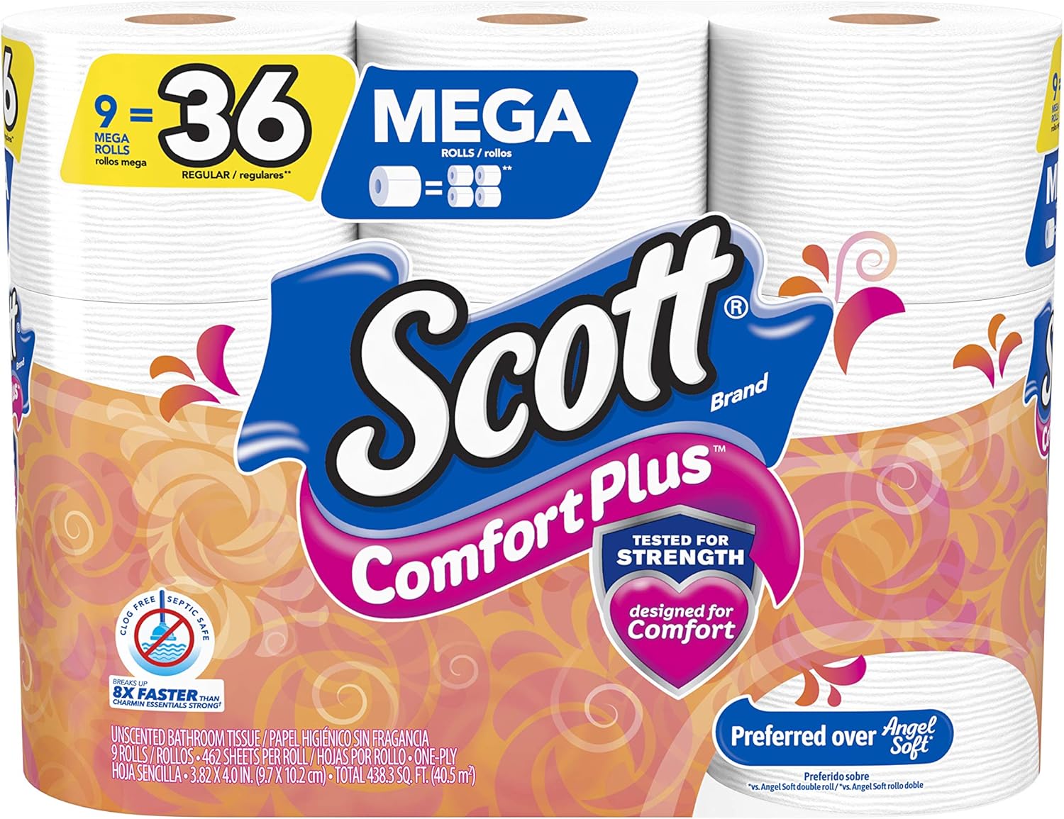 Scott Comfortplus Toilet Paper, 12 Triple Rolls, 231 Sheets per Roll, Septic-Safe, 1-Ply Toilet Tissue