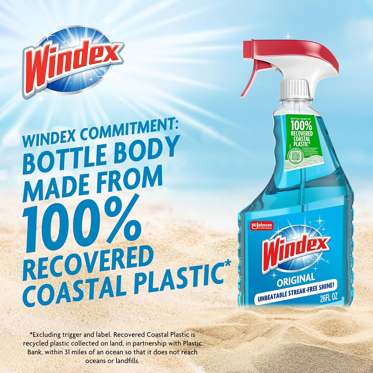 Windex Glass and Window Cleaner Spray Bottle, Packaging Designed to Prevent Leakage and Breaking, Surface Cleaning Spray, Original Blue Scent, 23 Fl Oz