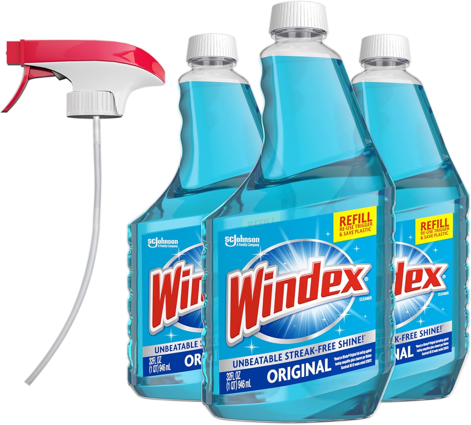 Windex Glass and Window Cleaner Spray Bottle, Packaging Designed to Prevent Leakage and Breaking, Surface Cleaning Spray, Original Blue Scent, 23 Fl Oz