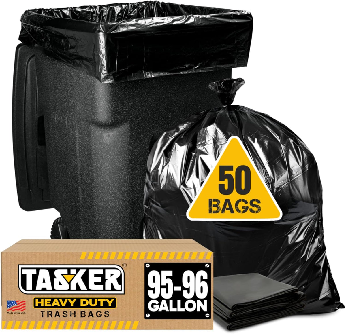 95-96 Gallon Trash Bags Heavy Duty (Mega-Value 50/Bags W/Ties) 95-100 Gallon Trash Bags│Black Heavy Duty Trash Bag │Extra Large Garbage Bags