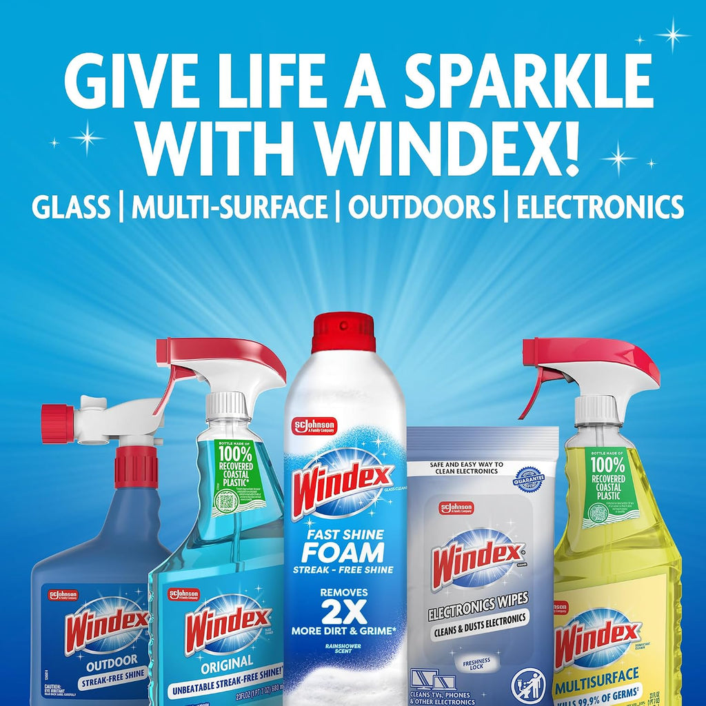 Windex Glass and Window Cleaner Spray Bottle, Packaging Designed to Prevent Leakage and Breaking, Surface Cleaning Spray, Original Blue Scent, 23 Fl Oz