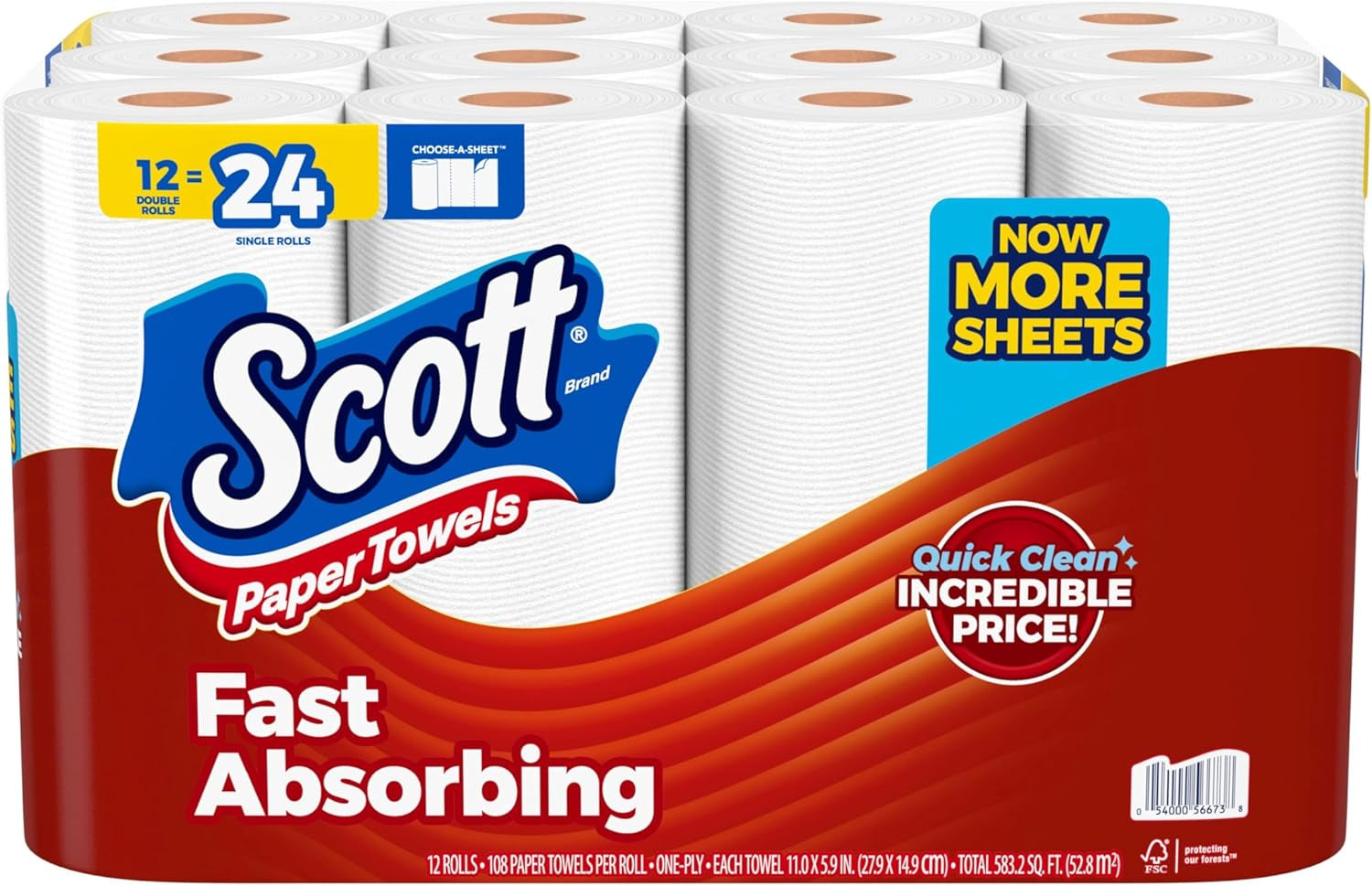 Scott Paper Towels, Task Size, 16 Family Double Rolls, 119 Sheets per Roll