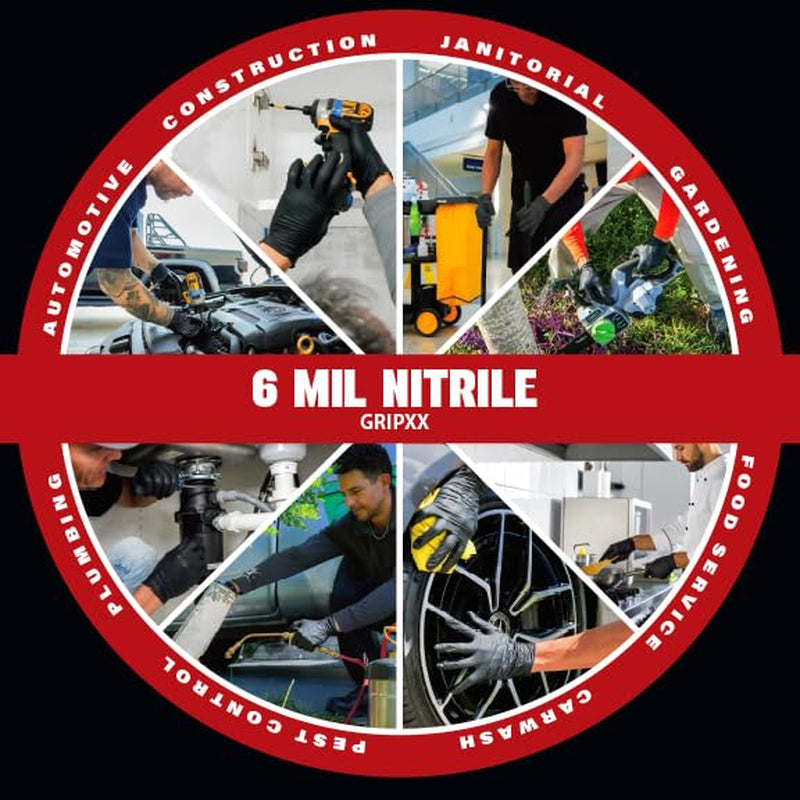 Heavy Duty 6 Mil Black Nitrile Gloves - Disposable, Latex & Powder Free | Mechanic, Food Prep & Tattoo | Rubber Gloves for Cooking, Cleaning & Household | Pack of (100)