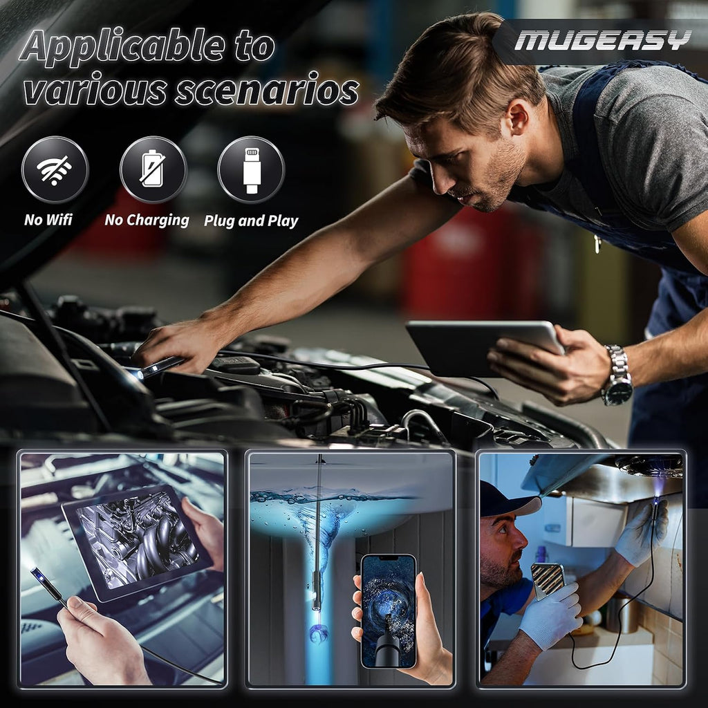 Endoscope Camera with Light, 1920P HD Bore Scope Borescope with 8 Lights, Waterproof 16.4FT Semi-Rigid Cord for Pipe Inspection, Industrial Endoscope for Phones(Dual Lens)