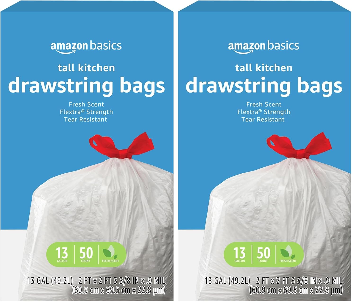 Flextra Strength Tall Kitchen Drawstring Trash Bags, Fresh Scent, Tear Resistant, 13 Gallon, 50 Count