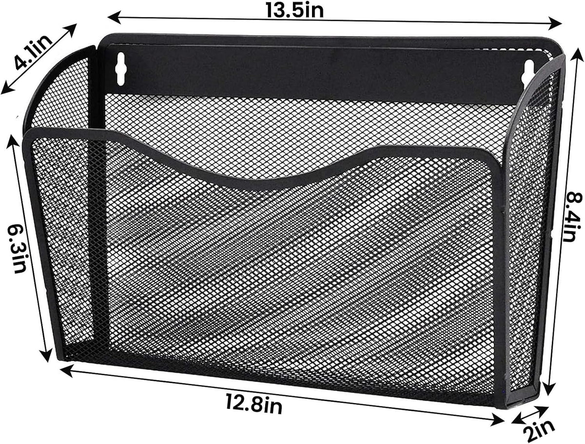 3 Pack Wall File Organizer, Mesh Wall File Pocket Mail Organizer Hanging Metal Vertical Wall Mounted File Holder for Office/Home