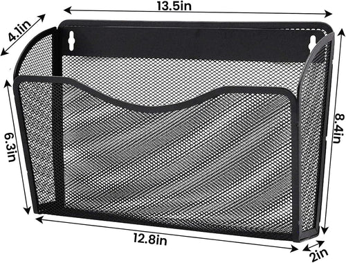 3 Pack Wall File Organizer, Mesh Wall File Pocket Mail Organizer Hanging Metal Vertical Wall Mounted File Holder for Office/Home