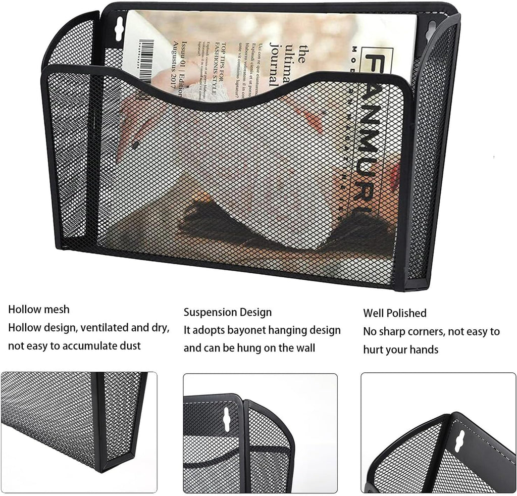 3 Pack Wall File Organizer, Mesh Wall File Pocket Mail Organizer Hanging Metal Vertical Wall Mounted File Holder for Office/Home