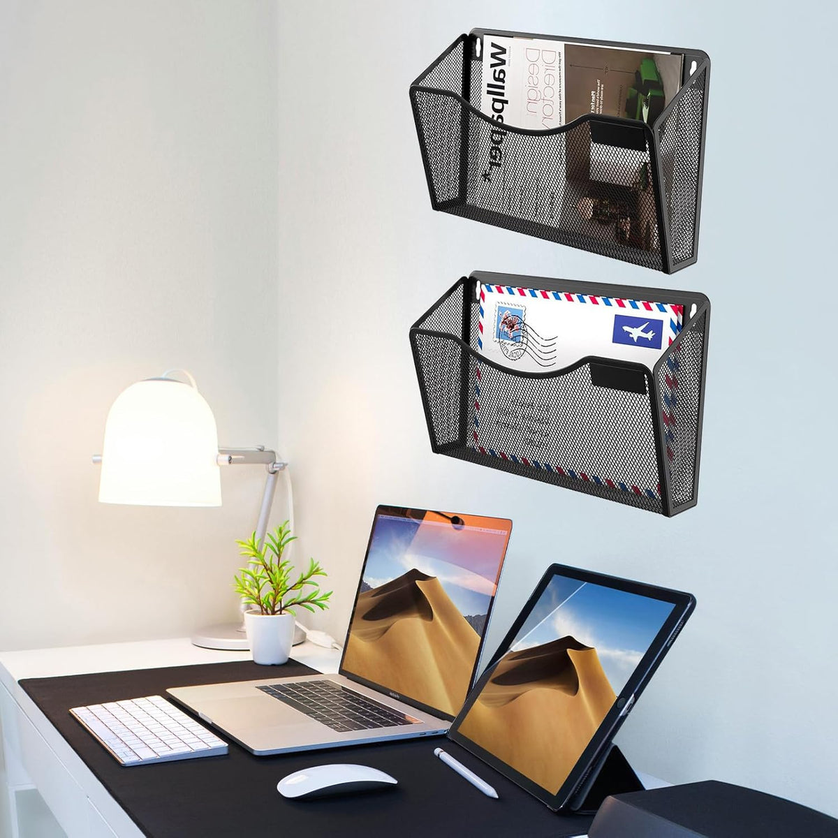 3 Pack Wall File Organizer, Mesh Wall File Pocket Mail Organizer Hanging Metal Vertical Wall Mounted File Holder for Office/Home
