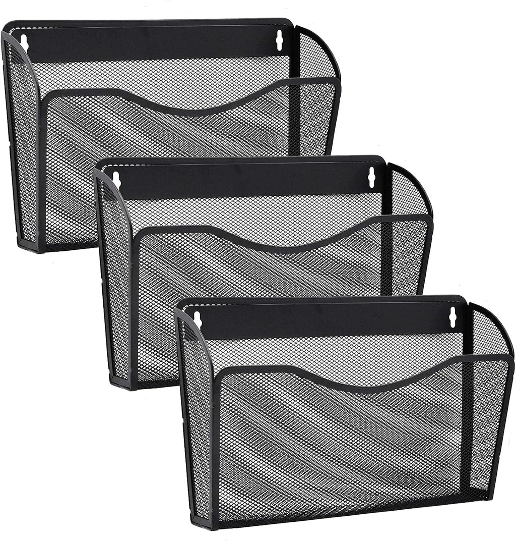 3 Pack Wall File Organizer, Mesh Wall File Pocket Mail Organizer Hanging Metal Vertical Wall Mounted File Holder for Office/Home