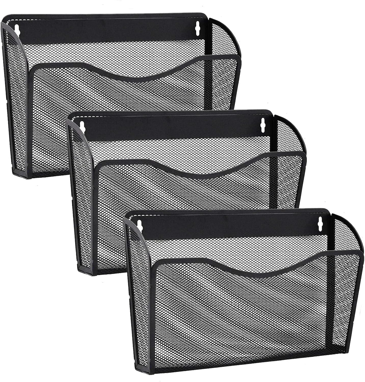 3 Pack Wall File Organizer, Mesh Wall File Pocket Mail Organizer Hanging Metal Vertical Wall Mounted File Holder for Office/Home