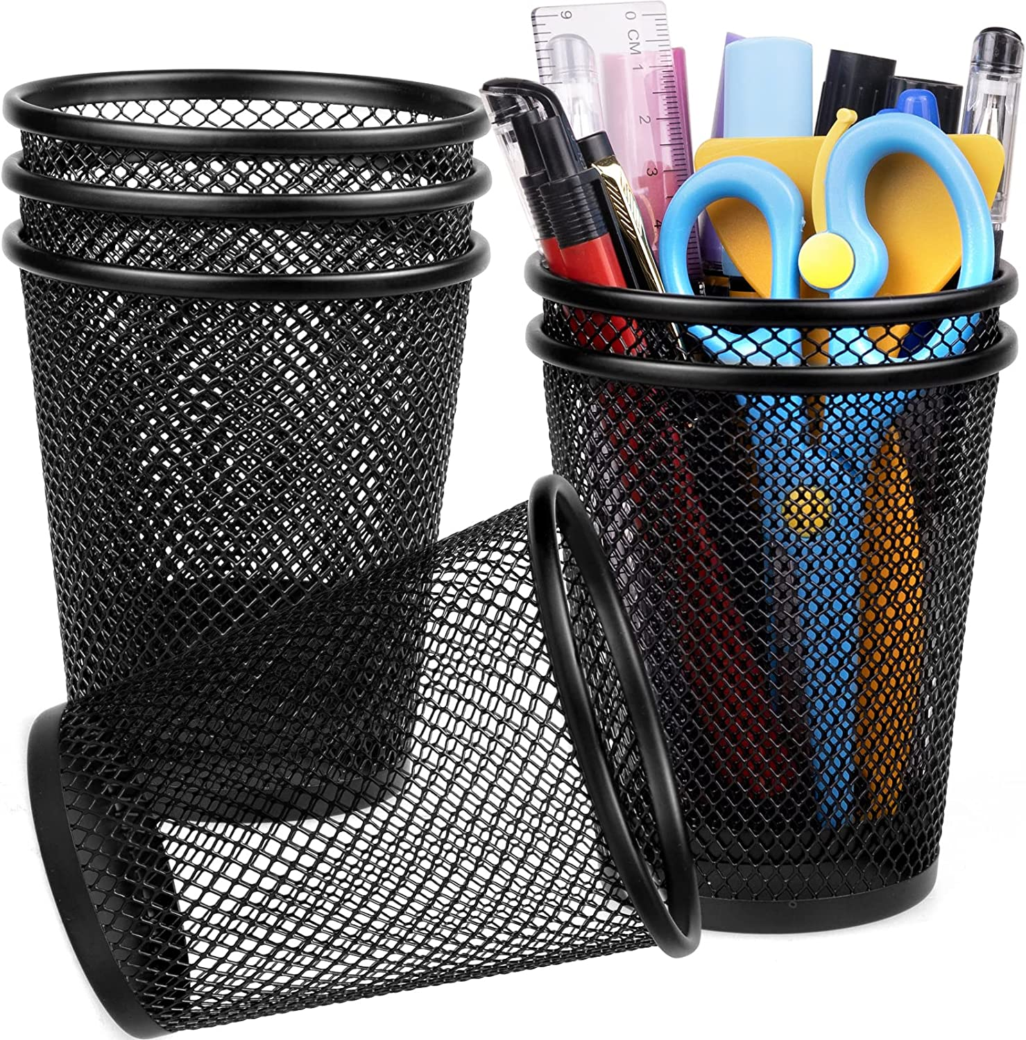 Metal Mesh Pencil Holder | Black Desk Organizer for Office, School & Home