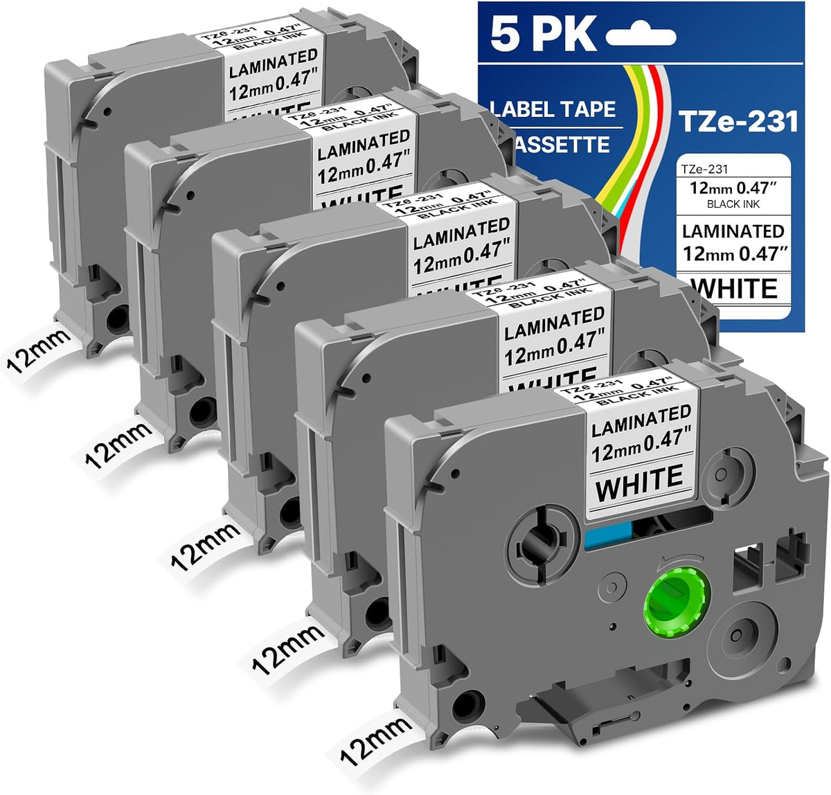 Tze-231 Replace for Tze Tape 12Mm 0.47 Laminated White Brother P-Touch Tape