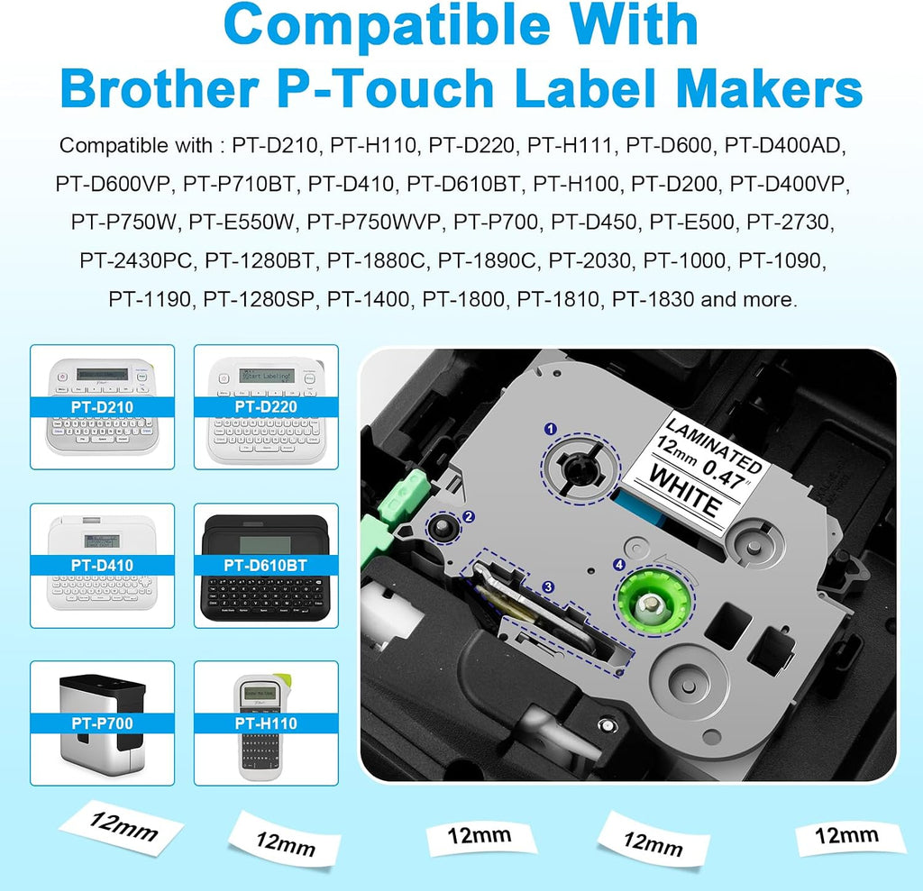 Tze-231 Replace for Tze Tape 12Mm 0.47 Laminated White Brother P-Touch Tape