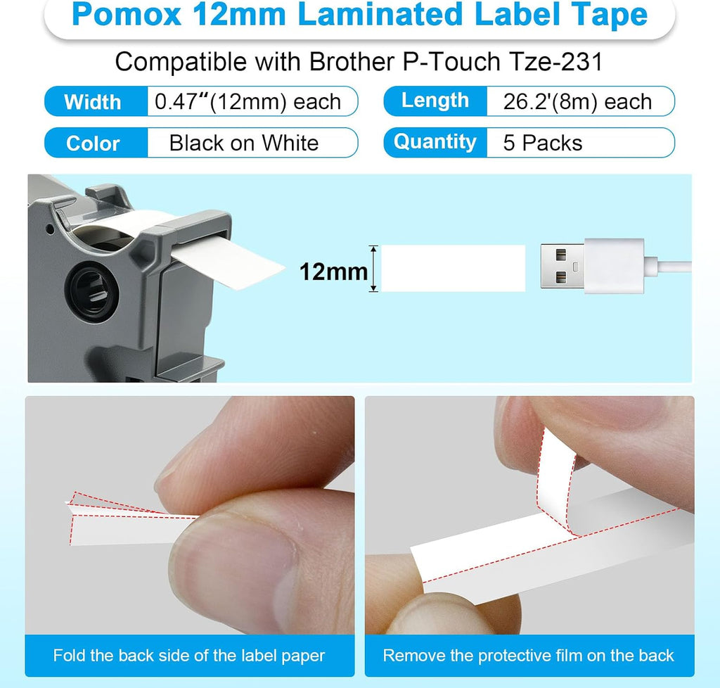 Tze-231 Replace for Tze Tape 12Mm 0.47 Laminated White Brother P-Touch Tape