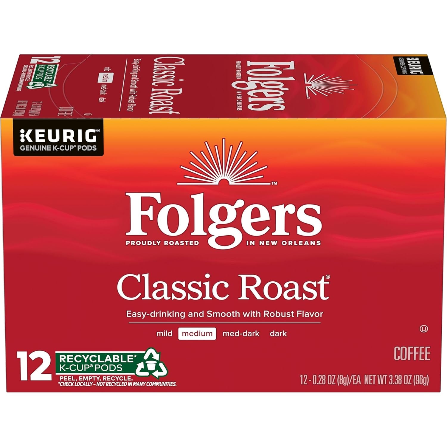 Classic Roast Medium Roast Coffee, Keurig K-Cup Pods, 12 Count Boxes (Pack of 6)