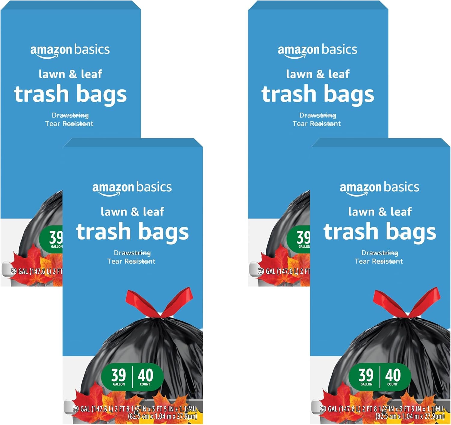 Lawn & Leaf Drawstring Trash Bags, 39 Gallon, 40 Count, Black, Unscented