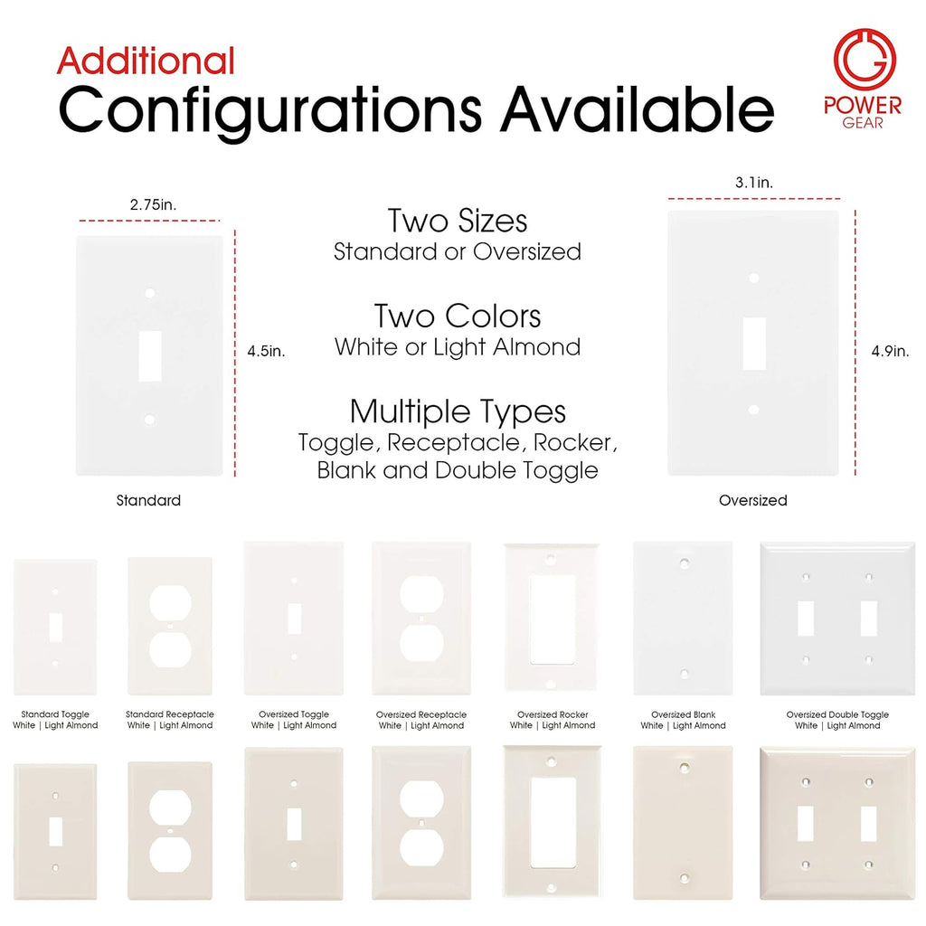 Single Oversized Wall Plate Cover, 1 Gang, Light Switch Cover, 3.1” X 4.9”, Outlet Covers, Screws Included, White, 30598