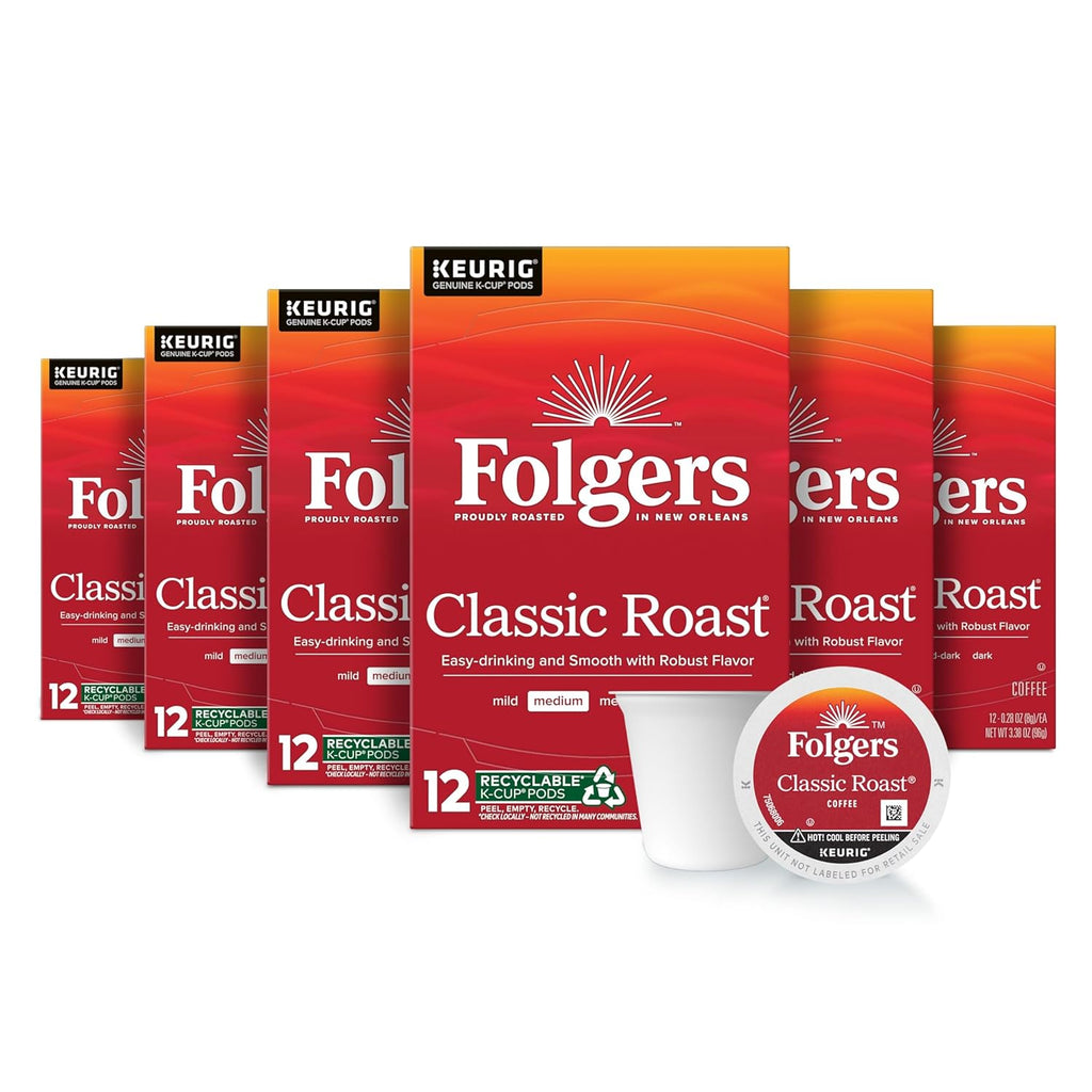 Classic Roast Medium Roast Coffee, Keurig K-Cup Pods, 12 Count Boxes (Pack of 6)