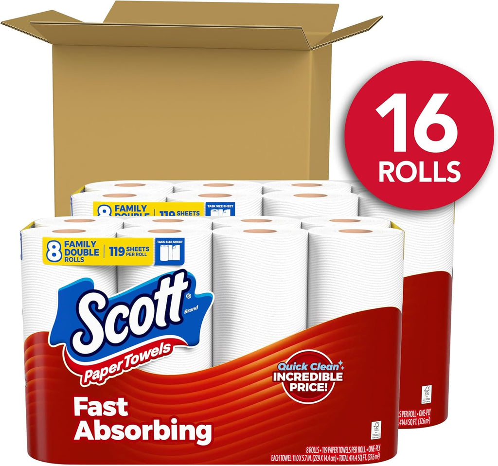 Scott Paper Towels, Task Size, 16 Family Double Rolls, 119 Sheets per Roll