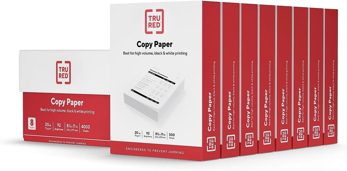 TRU RED Copy Paper, 8.5X11 Inch, 92 Brightness, 20 Lb., 500 Sheets/Ream