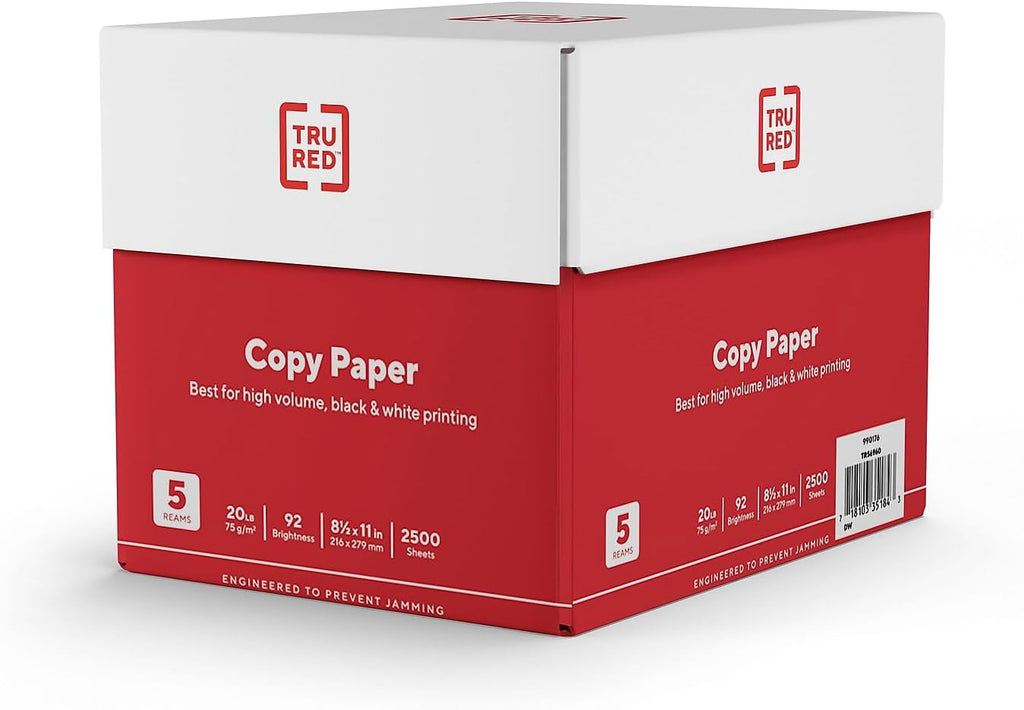 TRU RED Copy Paper, 8.5X11 Inch, 92 Brightness, 20 Lb., 500 Sheets/Ream