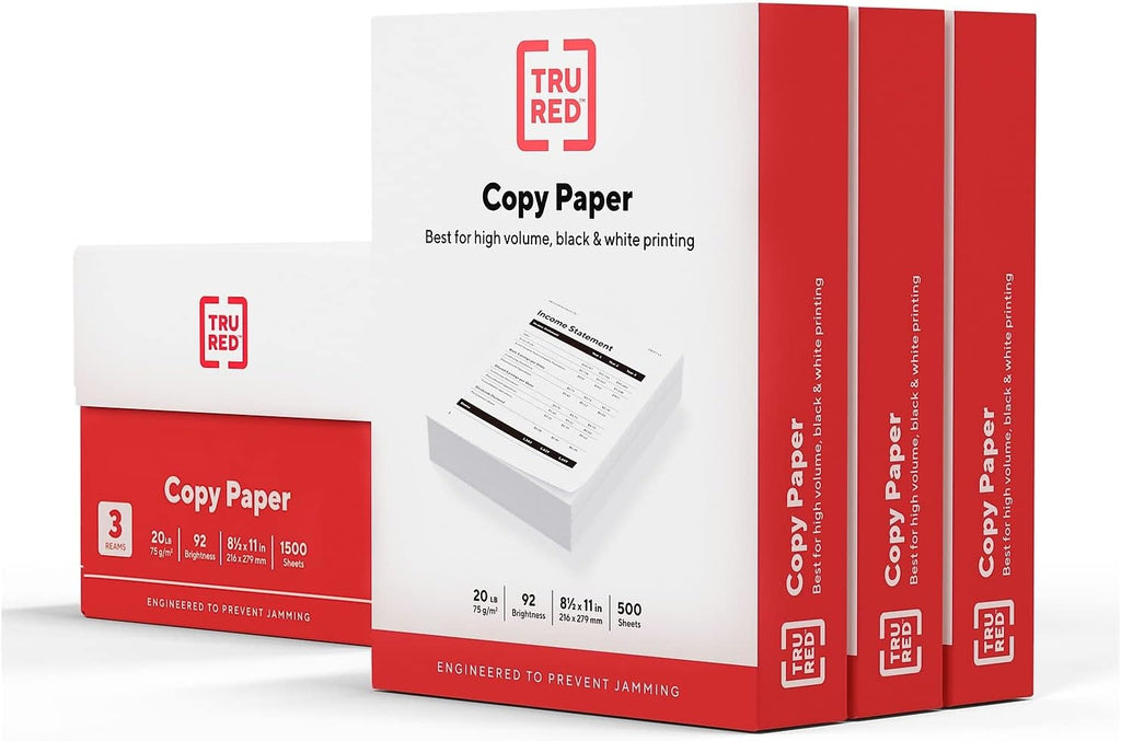 TRU RED Copy Paper, 8.5X11 Inch, 92 Brightness, 20 Lb., 500 Sheets/Ream