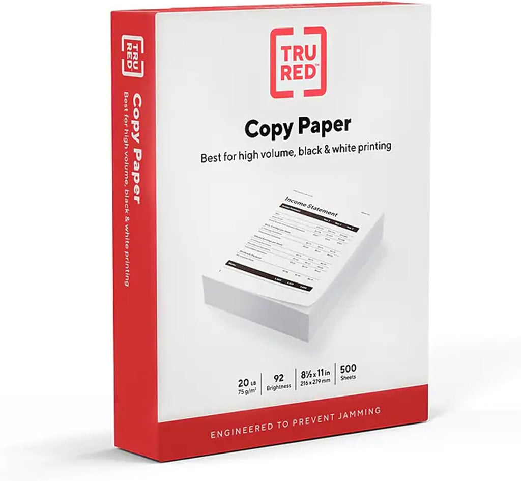 TRU RED Copy Paper, 8.5X11 Inch, 92 Brightness, 20 Lb., 500 Sheets/Ream