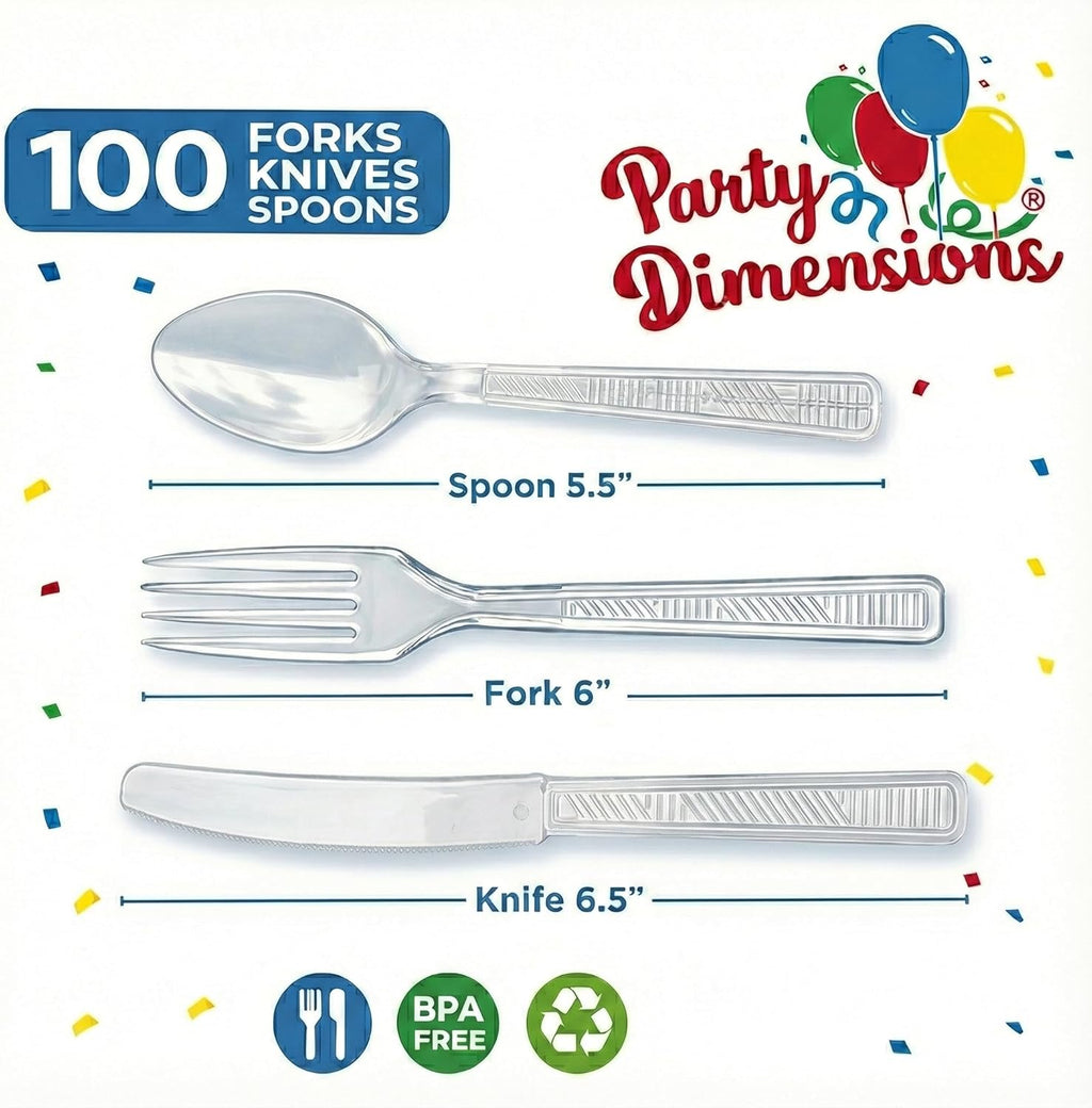 300 Count Plastic Cutlery Combo Box, Disposable Clear Plastic Silverware Utensils Set, 100 Forks, 100 Spoons, 100 Knives