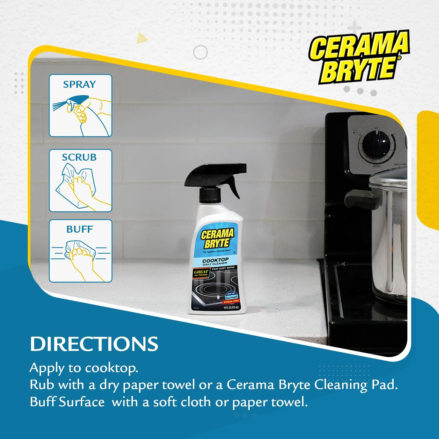 Daily Spray Cooktop and Stove Top Cleaner Combo Kit for Glass and Ceramic Surfaces